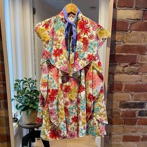 ASOS Floral Ruffle Mini Shift Dress With Neck Tie